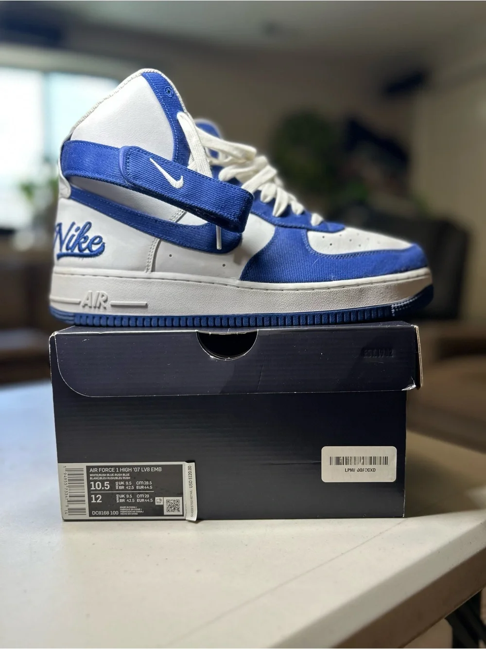 Nike Air Force 1 High ’07 LV8 EMB Men’s 10.5 White Rush Blue Sneakers